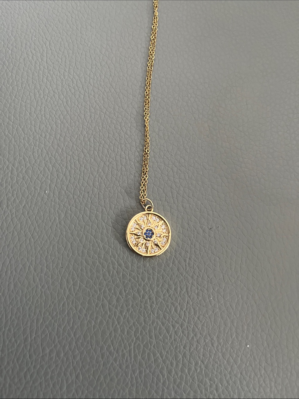 Gold Necklace with Blue Stone Sunburst Pendant - Women Jewelry